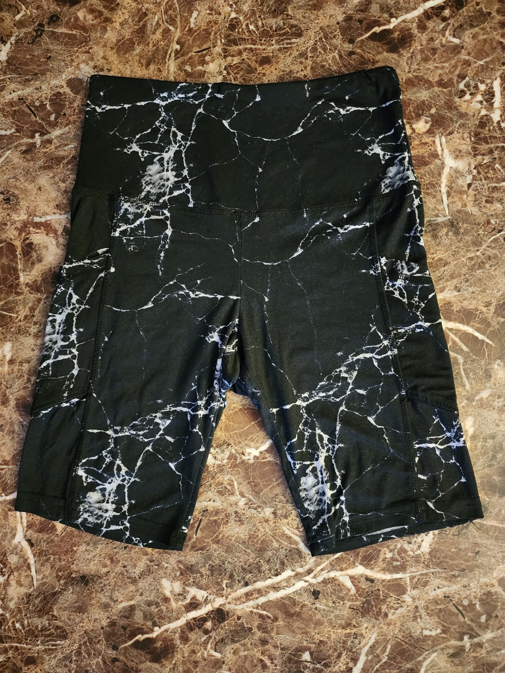 Black Marble-Print High-Waist Yogo Shorts